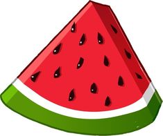 a slice of watermelon is shown on a white background with green trimmings