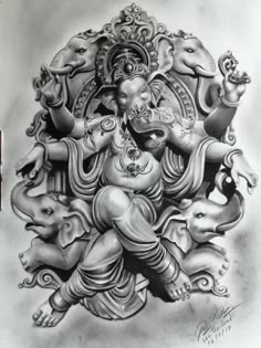 Ganesha Art Sketch, Lord Ganesha Tattoo, Backpiece Tattoo