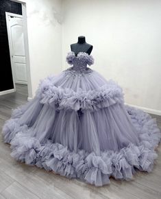 Dusty Purple Wedding, Organza Frocks, Tangled Wedding, Big Dress, Epic Clothing, Purple Quinceanera Dresses, Purple Wedding Dress, Sewing Collars