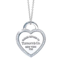 Tiffany & Co 18k White Gold Diamond Please Return To Tiffany Heart Tag Necklace. The Necklace Is In Excellent Estate Condition And Ready To Wear. The Piece Comes In Its Original Tiffany & Co Case. The Piece Is Signed "Please Return To Tiffany & Co New York 750" On The Front Of The Tag, It Is Signed T&Co Au 750 On The Back Of The Pendant And Tiffany & Co Au750 On The Chain. The Chain Measures About 16" Long. The Heart Tag Has A Frame Of Diamond Accent Around It. The Tag Measures .75" X .60". The Entire Weighs A Total Of 5 Grams. Vintage Piece In 18k White Gold. Comes In Original Box! Euc! Purchased At The City Creek Location, And Only Wore A Handful Of Times. Luxury White Gold Necklace With Hallmarks, Elegant Heart Pendant Necklace With Hallmarks, Luxury Engraved Heart Cut Necklace, Luxury Necklaces For Anniversary On Valentine's Day, Luxury Necklace For Anniversary And Valentine's Day, Luxury Necklace For Anniversary On Valentine's Day, Elegant Heart Cut Jewelry With Hallmarks, Designer Heart-shaped Wedding Jewelry, Tiffany Heart Tag Necklace