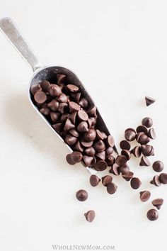 chocolate chips spilling out of a spoon