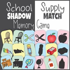 an image of a book cover for school shadow memory game and worksheet set