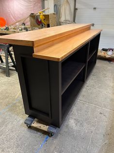 a workbench is being built in a garage