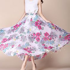 Rosy Flower Chiffon Skirt Long Maxi Sundress Beachdress Holiday Dress Women Summer Pleat Dress Beach Skirt Plus Size Dresses Detail Info: ❤ Color: as picture, rosy flower. More color choice link: https://www.etsy.com/listing/213656440/chiffon-dress-color-card?ref=shop_home_feat_1 you just note the color you want with order, we will make according to your note. ❤ Material: Chiffon Waist 60-100cm, Please choose the length according to your height! Please note your waist size with your order, thank Bohemian Chiffon Dress For Summer Garden Party, A-line Chiffon Dress For Vacation, Pink Bohemian Chiffon Dress For Summer, Bohemian Pink Chiffon Dress For Summer, Pink Bohemian Chiffon Dress For Spring, Bohemian Pink Chiffon Dress For Spring, Spring Bohemian Pink Chiffon Dress, Flowy Pink Summer Chiffon Dress, Spring Bohemian Sleeveless Chiffon Dress