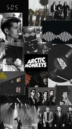 the arctic monkeys collage is shown in black and white