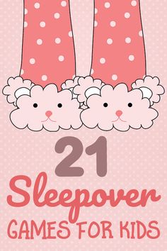 two sheep are sitting on top of each other with the words 21 sleepover games for kids