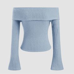 Brand New Shop Cider Baby Blue Off Shoulder Ribbed Sweater Size Small Material: Polyester Tags Still Attached Cider Clothes, Long Sleeve Knitted Top, Coquette Winter, Women Fall Tops, Baby Blue Sweater, Digital Wardrobe, Cropped Pullover, London Life, Knitted Top