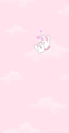 a pink wallpaper with an image of a bunny flying in the sky