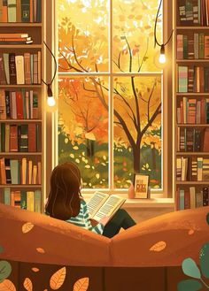 Bookshelf Wallpaper, Sunflower Iphone Wallpaper, Custom Nursery Art, Adorable Quotes, Library Aesthetic, Autumn Illustration, Reading Art, Autumn Scenes, Beautiful Wallpapers Backgrounds