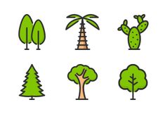 various trees and plants are shown in this illustration