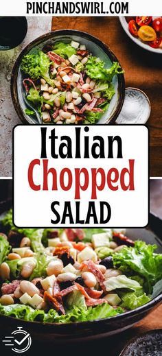 the italian chopped salad is ready to be eaten