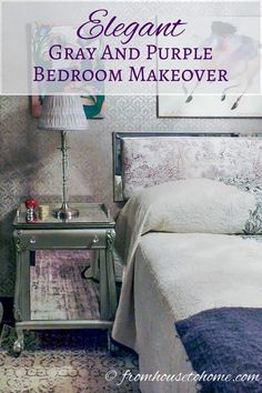 Elegant gray and purple bedroom makeover Elle Decor Magazine, Bedroom Remodeling, Small Bedroom Remodel, Purple Bedroom, Burgundy Rugs