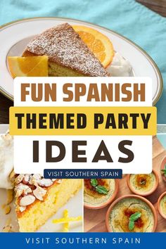 a collage of photos with the words fun spanish themed party ideas visit southern spain