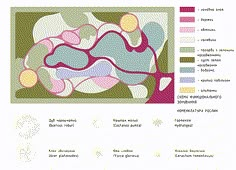 the color scheme for an abstract painting is shown in pink, yellow and green colors