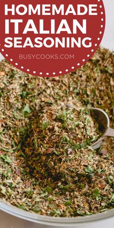 homemade italian seasoning recipe in a bowl with the title overlay reading homemade italian seasoning