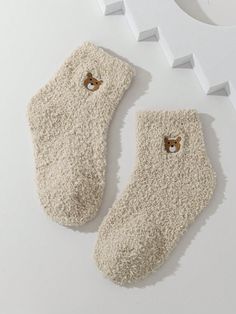 A Pair Of Children's Cute Cartoon Bear Embroidered Warm Floor Socks - A Must-have For Autumn And Winter Apricot    Fabric Animal  Medium Stretch  Baby & Kids' Socks & Tights, size features are:Bust: ,Length: ,Sleeve Length: Fall Socks, Vogue Kids, Cute Cartoon Bear, Fluffy Socks, Toddler Winter, Cozy Socks, Winter Socks, Fabric Animals, Cartoon Bear