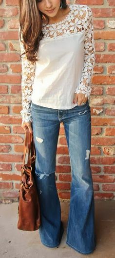 Mode Tips, Blazer Outfit, Bohol, Lace Top Long Sleeve, Looks Style, Mode Inspiration, Jeans Flare, Look Chic, Fashion Sense