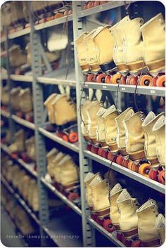 the shelves are filled with many different types of shoes