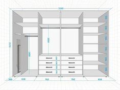 the measurements for a closet with drawers and shelves