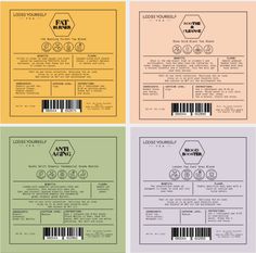 four different colored boarding cards with barcodes on the front and back, one for each