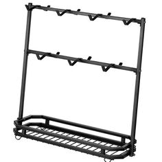 a black rack with four hooks on it