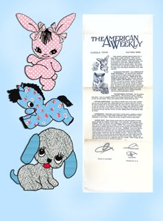 an american weekly ad with paper cutouts of cartoon dogs and cats on blue background