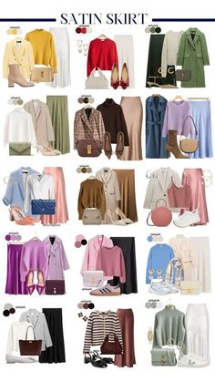 Outfits With Satin Skirt, Autumn Outfits Colorful, Satin Skirt Casual Outfit, Satin Skirt Outfit Ideas, How To Style A Satin Skirt, Satin Skirt Winter Outfit, Office Skirt Outfits Women, Satin Skirt Outfit Casual, Satin Skirt Outfit Winter