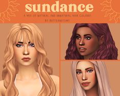 the sun dance hair is shown in three different styles, including blondes and blue eyes