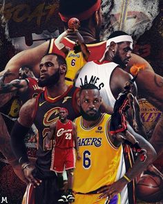 the los angeles lakers basketball team is depicted in this collage with their name and number