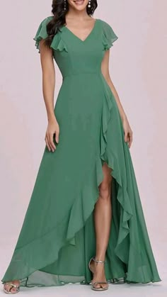 Leaf Sleeve, Long Party Gowns, High Low Bridesmaid Dresses, Women's A Line Dresses, Maxi Long Dress, Chiffon Bridesmaid Dress, Line Dress, Sweet Dress