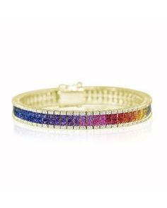 Rainbow Sapphire Bracelets With Diamonds Pink Gold Bracelet, Sapphire Bangle, Modern Bangle, Bracelet Rainbow, Gold Jewelry Gift, Solid Gold Bracelet, Rainbow Sapphires, Cubic Zirconia Bracelet, Rainbow Gemstones