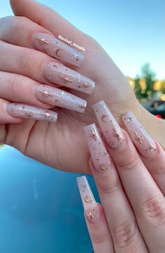 Nails With Stars, Moon Nails, Star Nails, Clear Nails, Prom Nails, Coffin Nails Designs, Fancy Nails, Dope Nails, Best Acrylic Nails