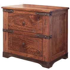 a wooden chest with two drawers on one side and an open drawer on the other