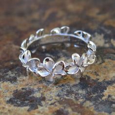 Hawaiian Wedding Rings, Hawaiian Heirloom Jewelry, Silver Wire Jewelry, Lily Ring, Two Tone Ring, Plumeria Flowers, Casual Rings, Sterling Silver Promise Rings, Hawaiian Jewelry