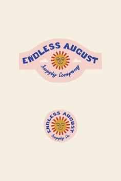 two stickers with the words endless's august and happy lompy on them