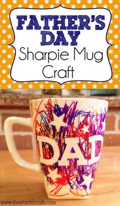 a fathers day coffee mug with the words dad written on it and stars in the background