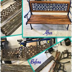 the before and after photos of an old bench