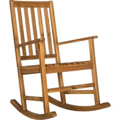 a wooden rocking chair on a white background