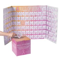 Planning a breast cancer fundraiser? Make it fun and easy for people to donate with this set. Once everything is assembled, people can pick an envelope from the "wall of money" board, fill the envelope they chose with the corresponding money amount and then seal it up and place it in the box. Includes 106 money envelopes with a lick and stick closure, and a prompt on the back for the doner to fill out including: Donated by, address and phone number. Cardstock. (108 pcs. per set) Background, 58 1 Fundraising Games, Charity Work Ideas, Fundraiser Party, Pta Fundraising, Body Inflammation, Fun Fundraisers, Fundraising Activities, Ribbon Wall, Fundraising Tips