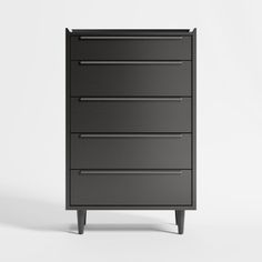 a black chest of drawers with three drawers on one side and four drawers on the other