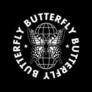 a black and white logo with the words butterfly butchers on it's side