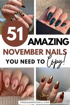 Simple Nail Designs November, Almond Thanksgiving Nails Designs, Nov Nails Ideas, November Fingernails, October To November Nails, November Thanksgiving Nails, Fall Nails 2024 November, Fall 2024 Almond Nails, Fall Nail Designs With Glitter