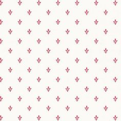 a white and red wallpaper with small pink flowers on the left side of it