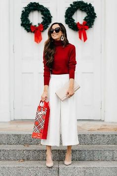 Womens Christmas Day Outfits, New Year’s Eve Work Outfit, Womens Holiday Outfits Christmas, Holiday Work Outfits Christmas, Christmas Outfit Ideas For Women Red, Christmas Ootd Ideas, Christmas Eve Outfit Women Church, Midsize Holiday Outfit, Mid Size Outfits Winter