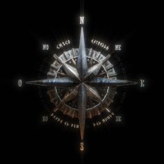 a metal compass on a black background