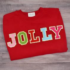 Jolly Chenille Letter Christmas Sweatshirt Christmas Varsity - Etsy Varsity Letter Sweatshirt Ideas, Chenille Letter Sweatshirt Christmas, Preppy Christmas Sweatshirt, Diy Varsity Letter Sweatshirt