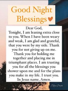 a poem written in front of a window with the words good night blessing on it