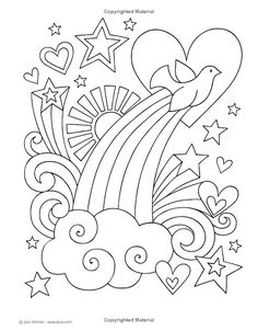 a coloring page with hearts, stars and rainbows