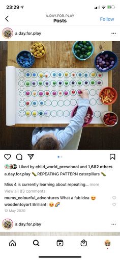 a child is playing with food on the table and it looks like they are doing something