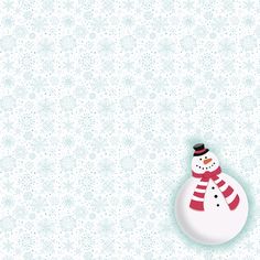 a snowman with a red and white scarf on it's head is standing in front of a blue background